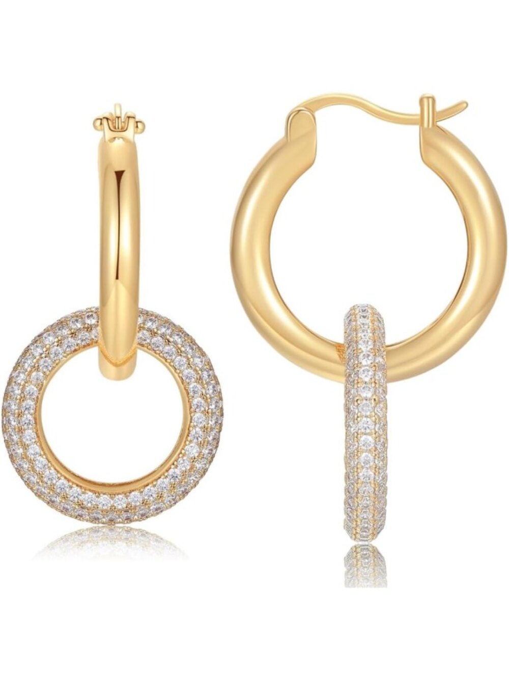 Chunky Double Hoop Drop Earrings | Removable Pave Crystal Interlocking Loops